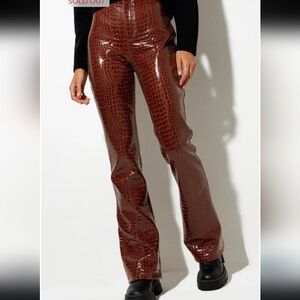Size M Zoven Flare Trouser in Croc PU Brown